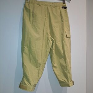 Vintage Cargo Capri Pants lime Tan Zip Pockets Relaxed Fit Women's Size M